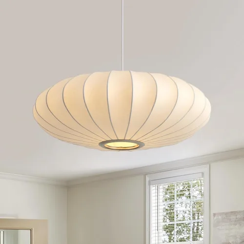 Miniatura 10 de Lámpara colgante de linterna pequeña de 11.5 pulgadas, pantalla de seda de imitación, luz colgante de burbujas blancas, lámpara colgante grande