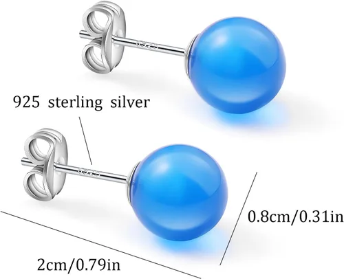 Miniatura 25 de Natural Stone Stud Earrings for Women 8mm Sterling Silver Genuine Gemstone Earrings Handmade Sterling Silver Crystal Stud Earrings for Women