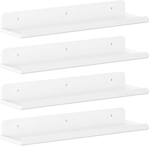 Lifewit Estantes flotantes para pared, paquete de 4 estantes acrílicos blancos de 15 pulgadas, decoración de habitación para estantería/exhibición