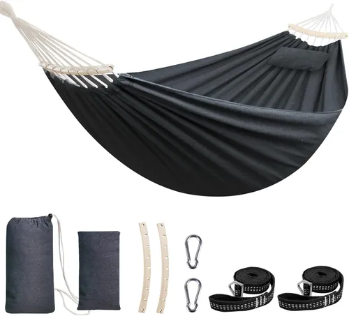 Miniatura 17 de Chihee - Hamaca de algodón grande y transpirable para acampar, con capacidad de hasta 660 libras, portátil, con barra separadora desmontable