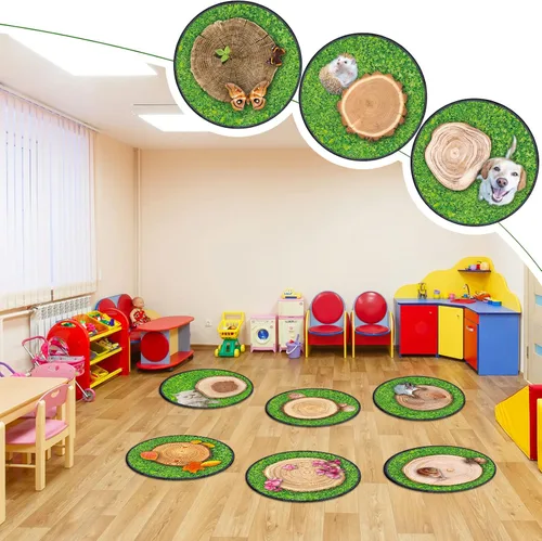 Miniatura 5 de Nuanchu Alfombra redonda para niños, 12 unidades, para el aula, de 16 pulgadas, cojines de suelo para niños, alfombra educativa suave antideslizante