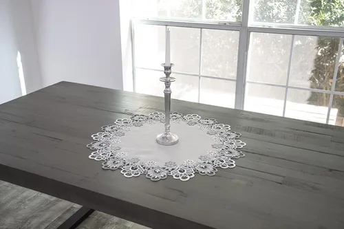Miniatura 3 de Tapete de encaje de cola de pavo real de jacquard antiguo, centro de mesa, decoración de mesa (23 pulgadas, redondo)