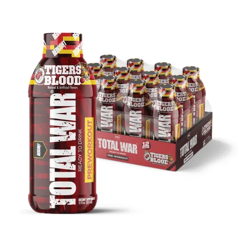 Miniatura 5 de REDCON1 Total War Listo para beber antes del entrenamiento, sabor fresa y mango - Fórmula RTD que potencia la resistencia, apta para dieta