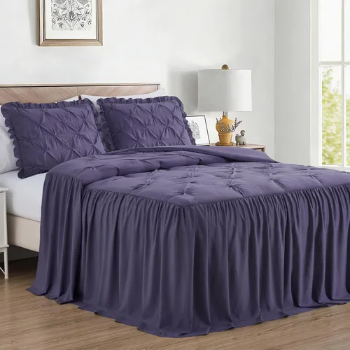 Miniatura 11 de Chezmoi Collection Aria - Juego de colcha plisada de 3 piezas con falda con volantes – French Country Chic Farmhouse – Matrimonial, color azul Azul