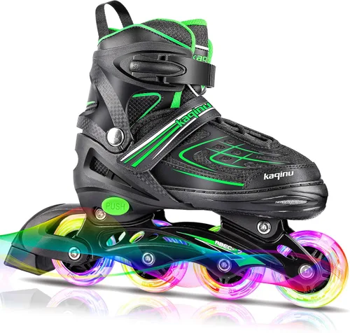 Miniatura 10 de Patines en línea ajustables, patines en línea para exterior con ruedas completamente iluminadas para niños y adultos, mujeres, niñas y niños B-verde