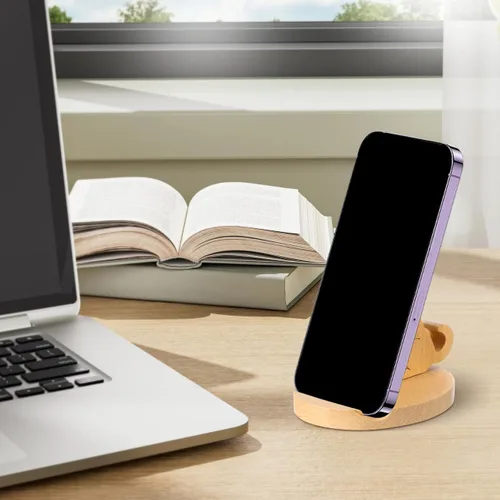 Miniatura 2 de Didiseaon Soporte de madera para teléfono celular con forma de cachorro, soporte para teléfono inteligente, soporte para tableta, soporte manos