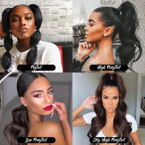 Miniatura 5 de GLAM21USA Extensión de cola de caballo recta de 28 pulgadas de largo con cordón para mujeres negras, extensión de cabello natural con clip, pieza