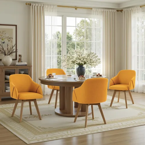 Miniatura 20 de Juego de 2 sillas de comedor giratorias, modernas de mediados de siglo con brazos y patas de madera, sillas de cocina tapizadas de tela de lino