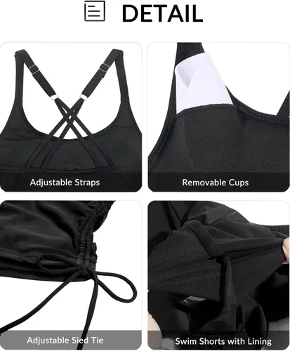 Miniatura 4 de Yonique Traje de baño tankini de dos piezas con tirantes delgados para mujer con pantalones cortos cruzados