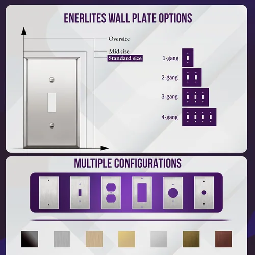 Miniatura 5 de ENERLITES Placa de Pared Metálica para Interruptor de Luz de Palanca, Acero Inoxidable 201, Resistente a la Corrosión, Tamaño Estándar 1-Gang 4.50