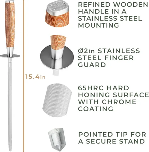 Miniatura 6 de WALDWERK Varilla de Afilado Premium - Acero de Afilado Hecho de Acero Endurecido con Elegante Mango de Madera - Acero de Afilado 100% Sin Plástico