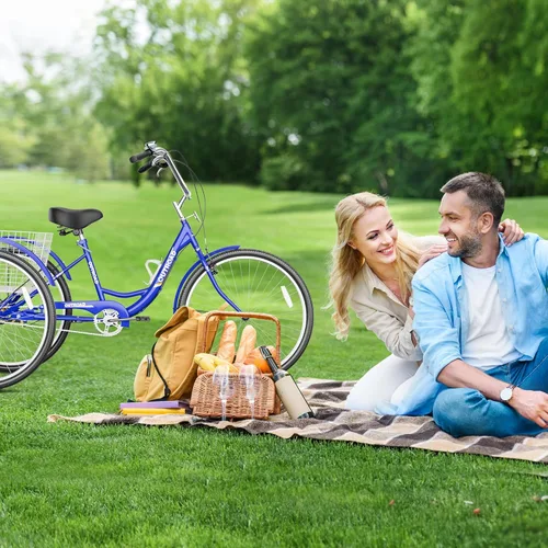 Miniatura 6 de Max4out Triciclo para adultos con cesta grande de 24/26 pulgadas, bicicleta de crucero estable de 3 ruedas para compras, triciclo de playa y ciudad