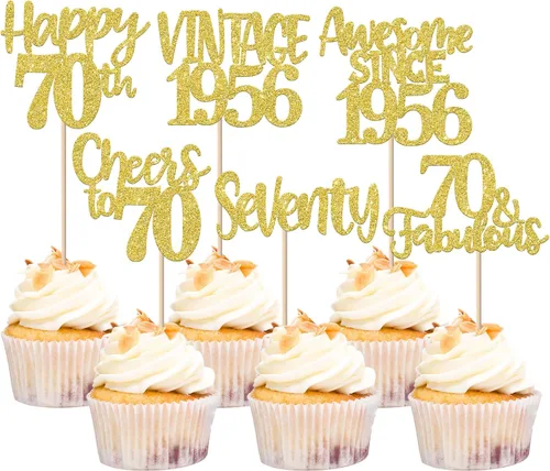 Miniatura 76 de Rsstarxi Paquete de 24 adornos para cupcakes vintage 2019 con purpurina negra para 5º cumpleaños, saludos a 5, cinco, 5, 5 fabulosos para cupcakes