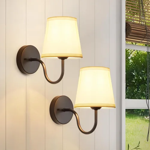 Miniatura 12 de Juego de 2 Apliques de Pared, Lámparas de Pared Modernas para Dormitorio, Apliques Luminaria de Pared con Pantalla de Tela Beige, Lámparas de Pared