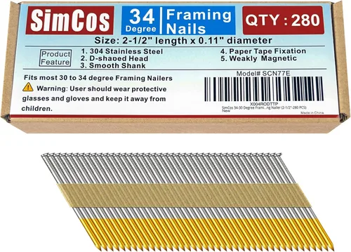 Miniatura 18 de Clavos para enmarcar de 34 a 30 grados, acero inoxidable 304, cabeza D, mango liso, cinta de clavos para clavar enmarcar de 30 a 34 grados