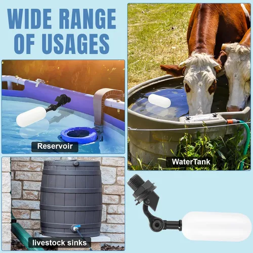 Miniatura 6 de Blulu Paquete de 3 válvulas de flotador, válvula de bola de flotador automática de 1/2 pulgada con brazo ajustable para estanques, canal de agua