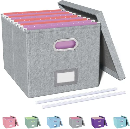 Miniatura 34 de Organizador de archivos en paquete de 2, caja archivadora portátil con tapa, compatible con carpetas tamaño carta/legal, organizador de documentos