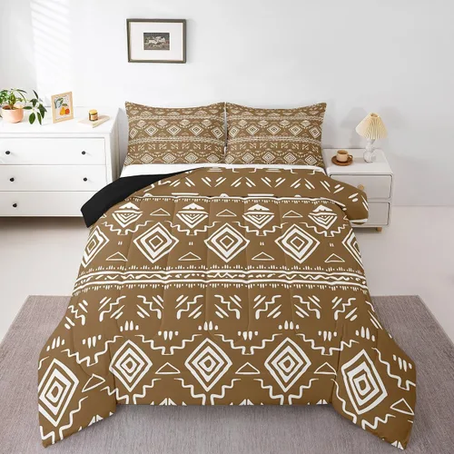 Miniatura 19 de Erosebridal - Juego de ropa de cama estilo tribal bohemio azteca, edredón con estampado étnico blanco y negro, bohemio, tamaño King, juego de Multi