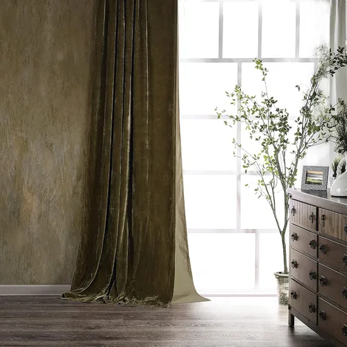 Miniatura 8 de Cortinas de terciopelo de seda sintética HiEnd Accents Stella, cortinas con bolsillo para barra, 48x108 pulgadas, negras, estilo romántico