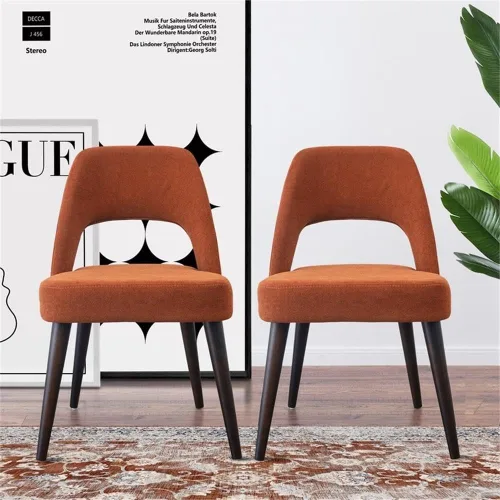 Miniatura 2 de ASHCROFT Avol Mid-Century - Silla de comedor de tela moderna en color naranja (juego de 2)
