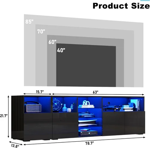 Miniatura 2 de Hlivelood Soporte de TV LED para TV de 85 pulgadas, Soporte de TV moderno con toma de corriente, Centro de entretenimiento con consola de TV moderna