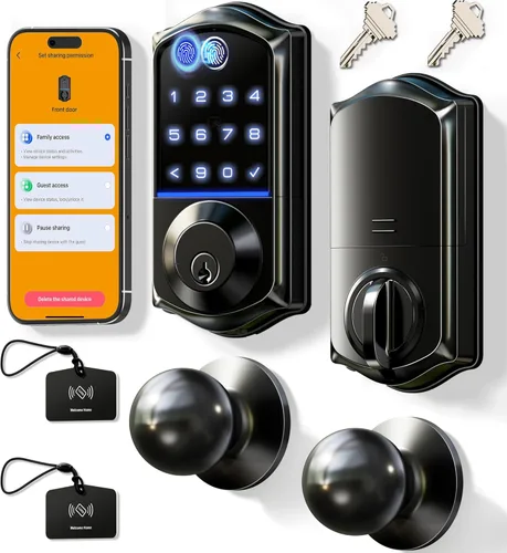 Miniatura 11 de Veise VE017-K - Cerradura inteligente de huellas dactilares con 2 perillas, control de aplicación, juego de cerradura de puerta delantera de entrada