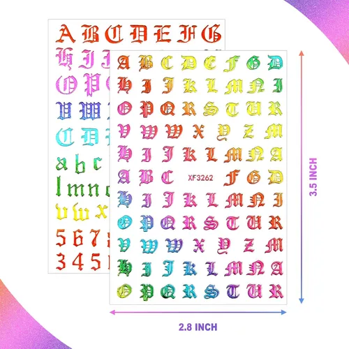 Miniatura 2 de Maitys 24 hojas de calcomanías para uñas con letras holográficas 3D, autoadhesivas, para uñas inglesas antiguas, doradas, negras y blancas, diseño