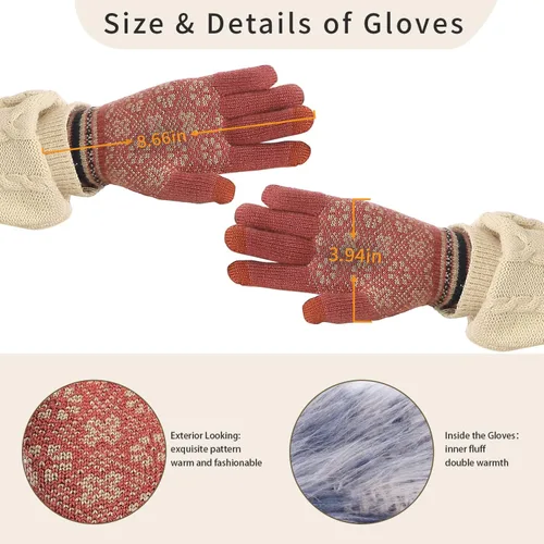 Miniatura 6 de ecodudo Juego de guantes con estampado de copo de nieve y bufanda para pantalla táctil con pompón para mujer