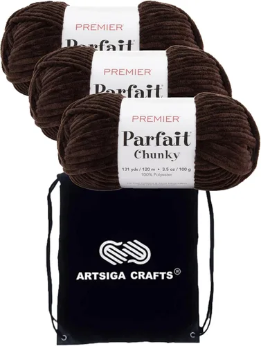 Miniatura 37 de Premier Yarns Parfait Chunky Mushroom 1150-41 (6 madejas - mismo lote de tinte) Peso S Bulky #6 Hilo de poliéster para ganchillo y punto con bolsa