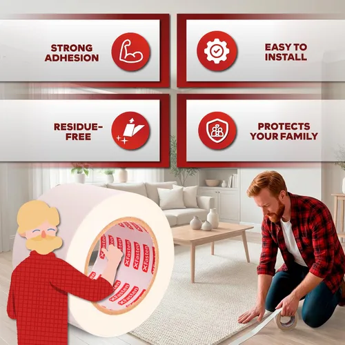Miniatura 2 de XFasten Cinta adhesiva extra adhesiva para alfombras, 2 pulgadas x 10 yardas, para interiores y exteriores, para suelos y suelos de madera dura