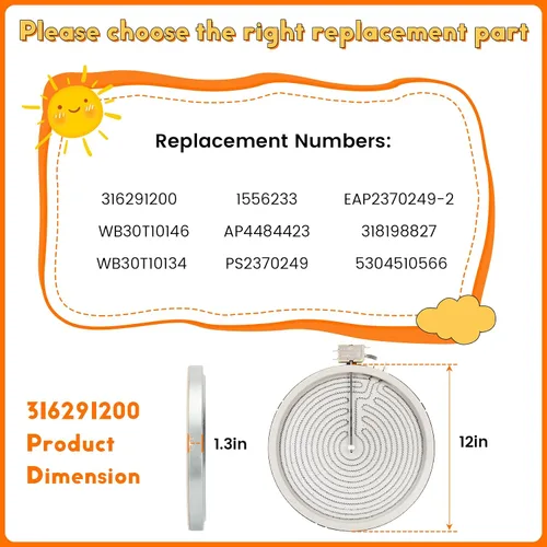 Miniatura 2 de 316291200 WB30T10146 Elemento de superficie radiante de 12 pulgadas, para estufa eléctrica GE Kenmore Frigidaire, elemento de superficie única de 12