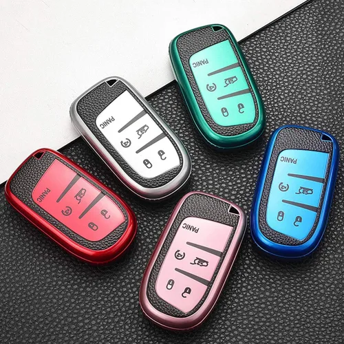 Miniatura 7 de ontto Funda de llave de 5 botones para Jeep Key Fob Case TPU Leather Pattern Key Skin para Chrysler 300 200 Dodge Charger para Jeep Grand Cherokee