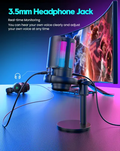 Miniatura 11 de Micrófono para juegos para PC: micrófono USB para Podcasts, Videos y Streaming - Micrófono condensador con silencio rápido y Filtro Pop - Micrófono