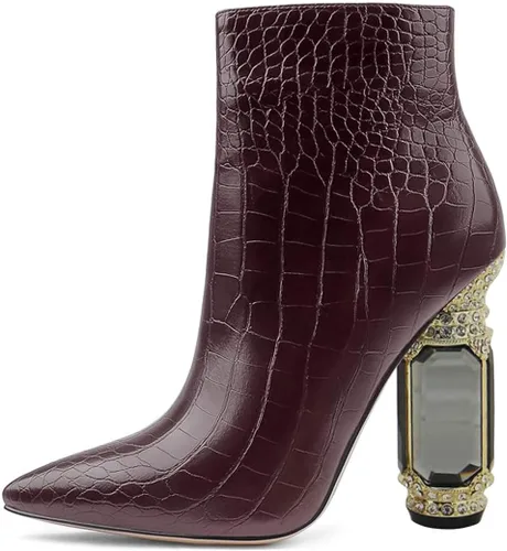 Miniatura 31 de FSJ Botas de tacón alto con punta puntiaguda para mujer, con tacón alto, con cremallera lateral brillante, estilo casual, para uso diario, zapatos