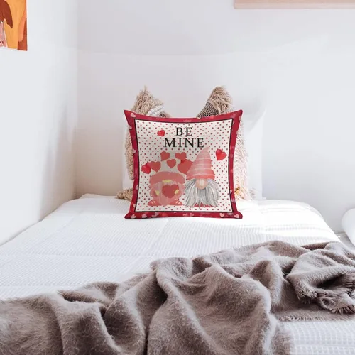 Miniatura 8 de Farmhouse Linen Cushion Cover Case for Living Room Bedroom Decor Be Mine Valentine's Day Red Pink Love Hearts Gnome Decorative Pillow Case with