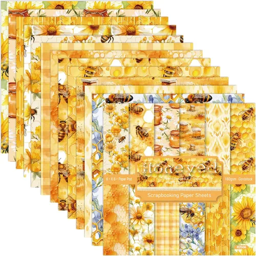 Miniatura 9 de Paquete de papel de origami con patrón de abeja, 24 hojas de una cara de 6 x 6 pulgadas, fondo de miel, álbum de recortes de panal de abeja, papel