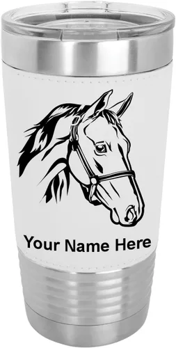 Miniatura 22 de LaserGram - Taza de 20 oz con aislamiento al vacío, con cabeza de caballo 2, grabado personalizado incluido (piel sintética, estilo béisbol)