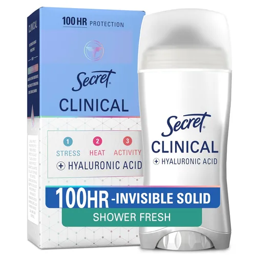 Secret Clinical Strength 100HR - Desodorante antitranspirante sólido invisible para mujeres, 3 veces protección contra el estrés con ácido