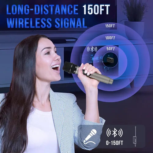 Miniatura 2 de NEW BAXS Micrófonos inalámbricos, sistema de micrófono dual de karaoke, Microfonos Inalambricos con receptor recargable, juego de micrófono dinámico