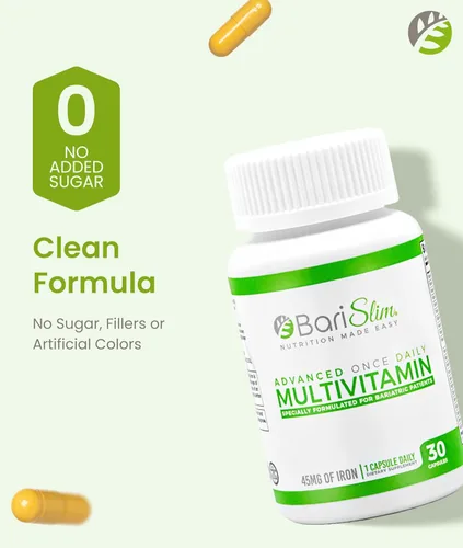 Miniatura 4 de BariSlim Cápsula multivitamínica bariátrica avanzada una vez al día, 45 mg de hierro, vitamina bariátrica para cirugía post bariátrica, incluyendo