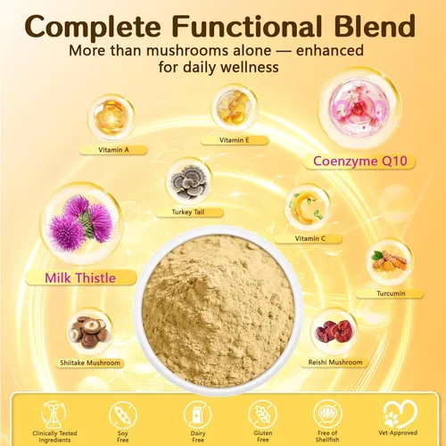 Miniatura 7 de VUN Turkey Tail Mushroom for Dogs, Mushroom Powder for Dogs & Cats Lipoma for Immune,Heart,Liver,Antioxidant Daily Wellness Supplement with Reishi &