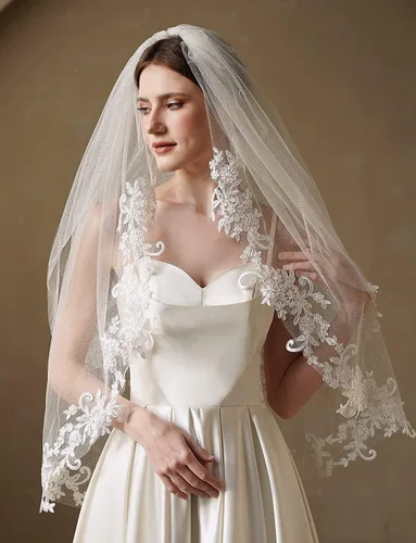 Miniatura 5 de EllieWely 2 T - Velo de novia de tul con purpurina y peine de metal F34