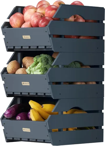 Contenedores de almacenamiento de cebolla de patata de madera, cesta apilable de madera, almacenamiento de frutas y verduras para organización de