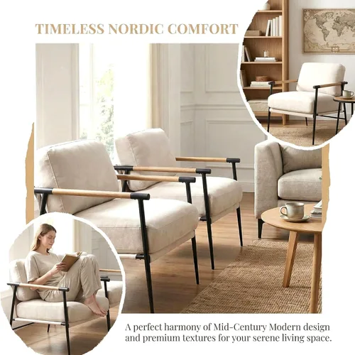Miniatura 5 de LukeAlon Silla decorativa de chenille de mediados de siglo, silla ultra suave para sala de estar con patas de metal, silla moderna de estar