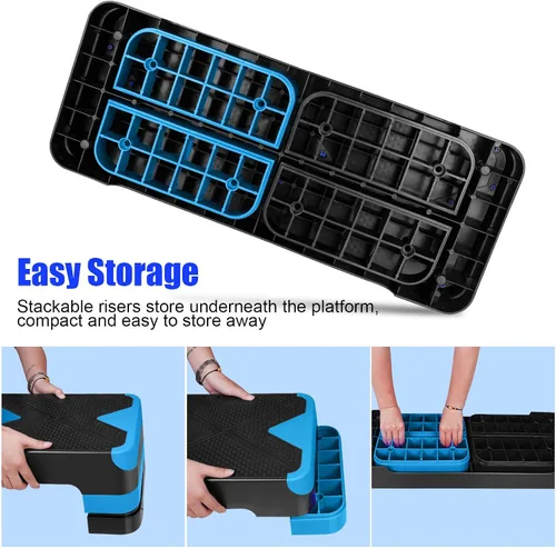 Miniatura 4 de Escalón aeróbico ajustable para entrenamiento en fitness y ejercicio, plataforma de entrenamiento de 3 ajustes, altura ajustable de 4 a 6 a 8