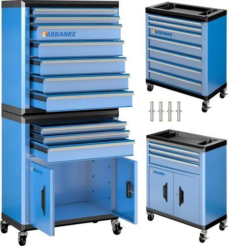 Miniatura 11 de Caja de herramientas de 4 cajones con cerradura y llaves, caja de herramientas portátil con encimera multifuncional, con forro de cajón y orificios
