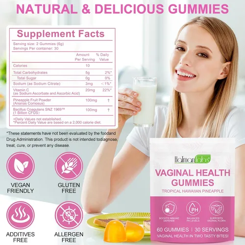 Miniatura 2 de Gomitas de probióticos vaginales para mujeres, equilibrio de pH para mujeres, gomitas de piña hawaiana para la salud del PH, mejorar el sistema