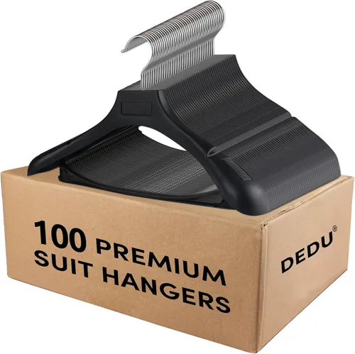 Miniatura 27 de DEDU Paquete de 15 perchas de traje para hombres, perchas marrones extra anchas antideslizantes de ancho 17.7 pulgadas, plástico grueso con barra