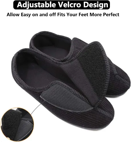 Miniatura 2 de Pantuflas diabéticas para hombre, extra anchas, espuma viscoelástica, cómodas, con cierre ajustable para pies hinchados, edema, artritis, ancianos