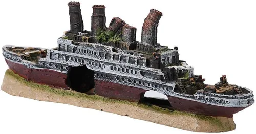 Miniatura 7 de Zerodis Decoración de naufragios de acuario, adorno de barco destrozado del Titanic Lost Wrecked Boat Ship Ornament Artificial Hide House Fish